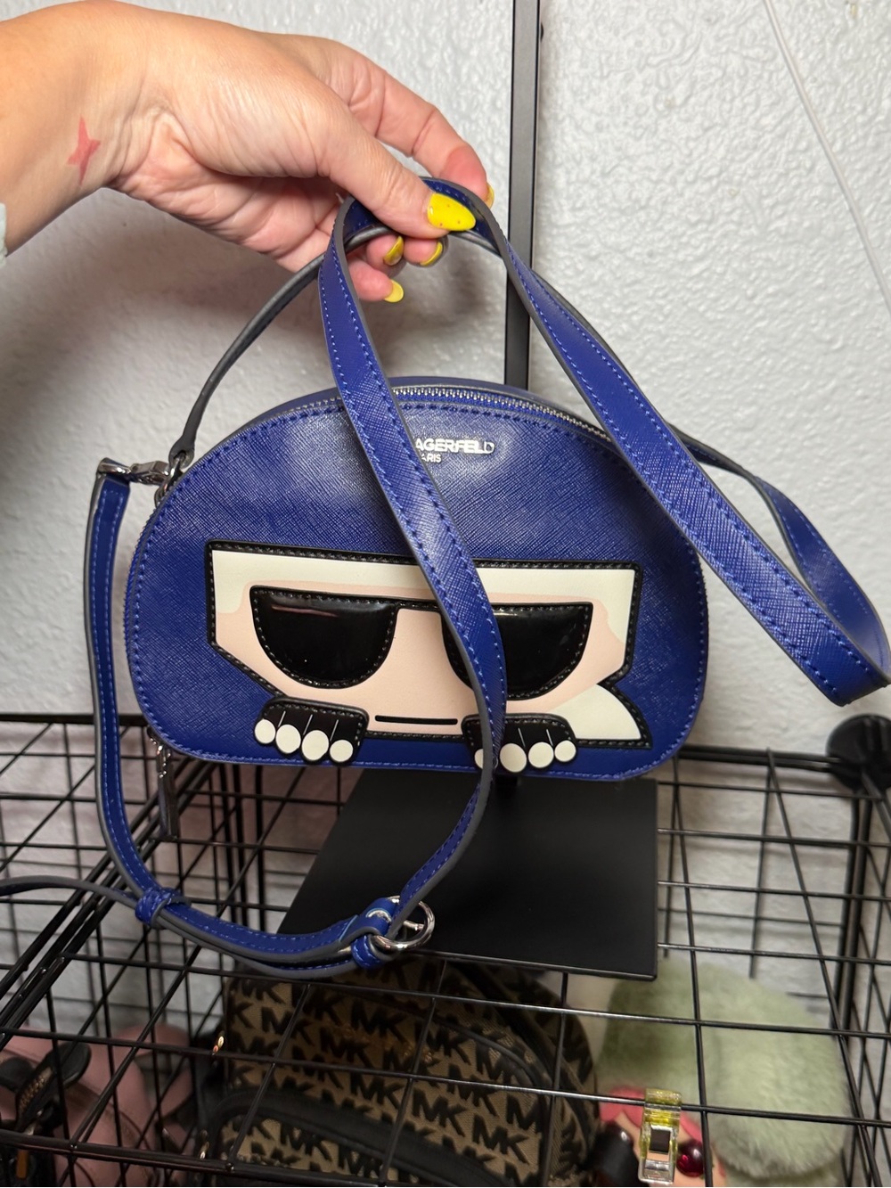 Unique Karl Lagerfeld Paris K/Ikonik Maybelle Dome Crossbody Blue Peekaboo Bag - Picture 10 of 16